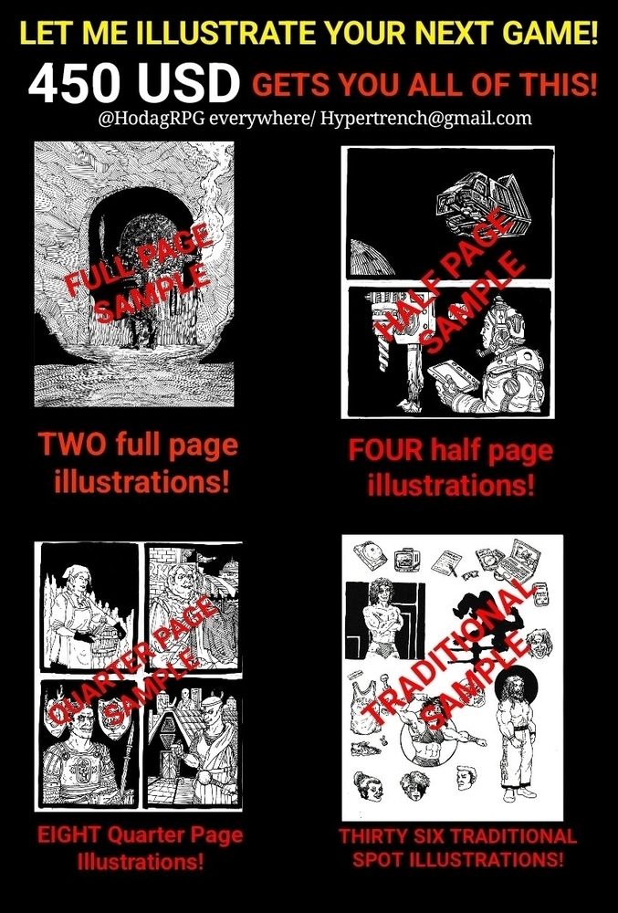 450 usd gets you 2 full page, 4 half page 8 quarter page 36 spot illos