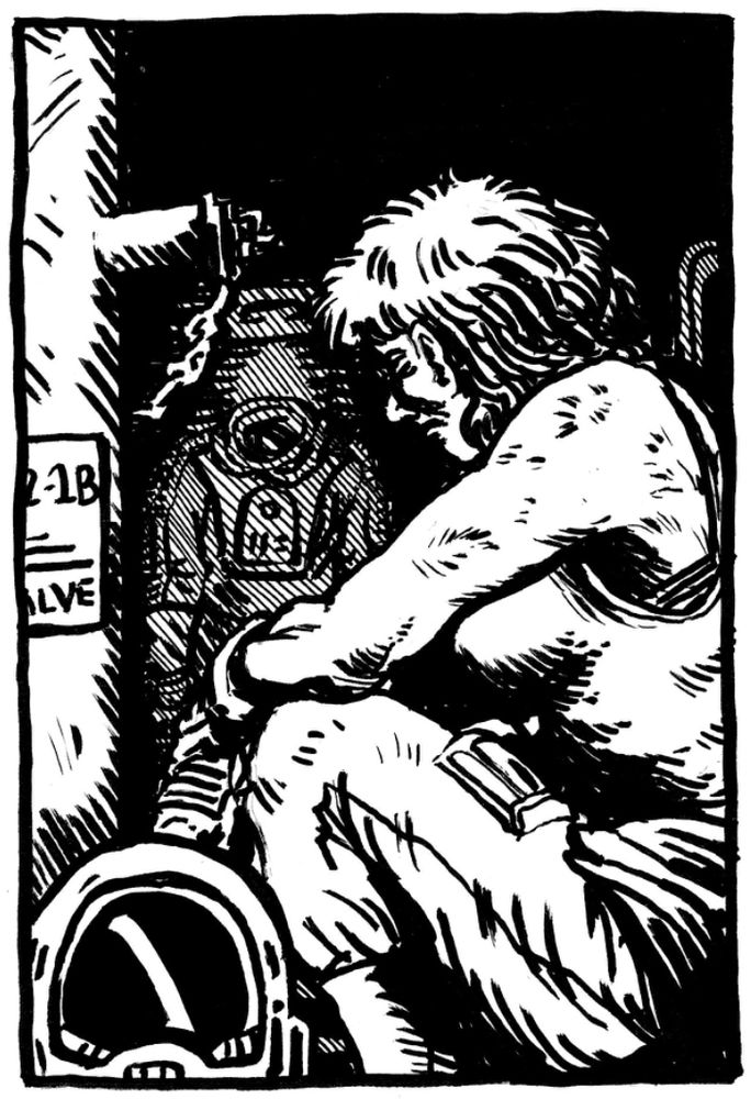 A contemplative fem astronaut