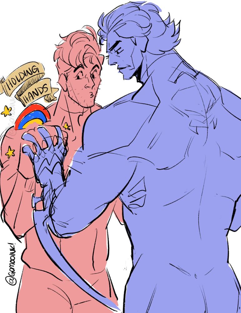 ✏️- Miguel and Peter’s hands interlocked, they’re both looking looking down at their their hands.