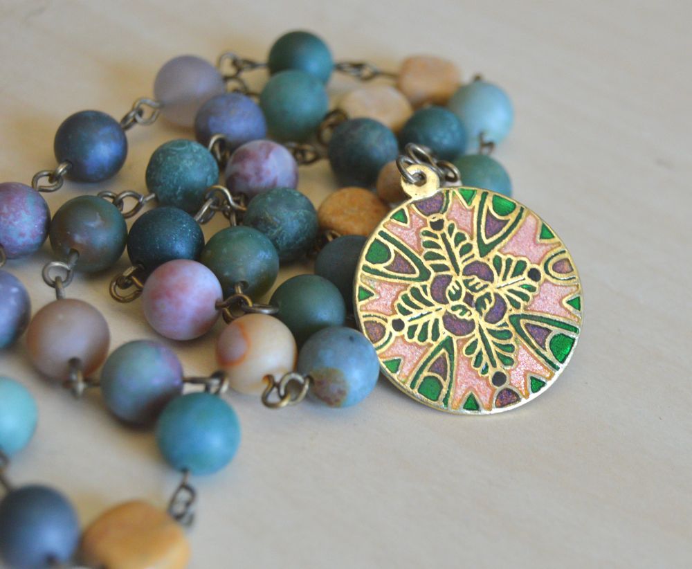 Episcopal prayer beads made from green and purple jasper. 