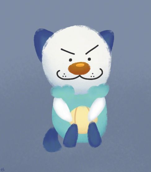 A drawing of Oshawott from Pokemon. They are sitting down.