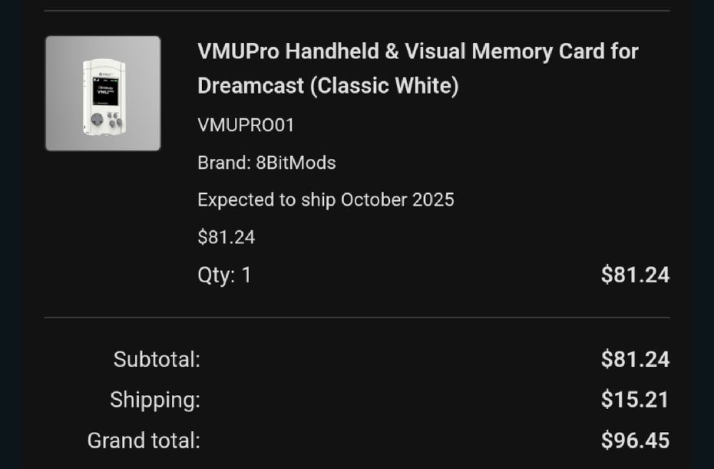 Screenshot of 8bitmods VMU Pro pre-order