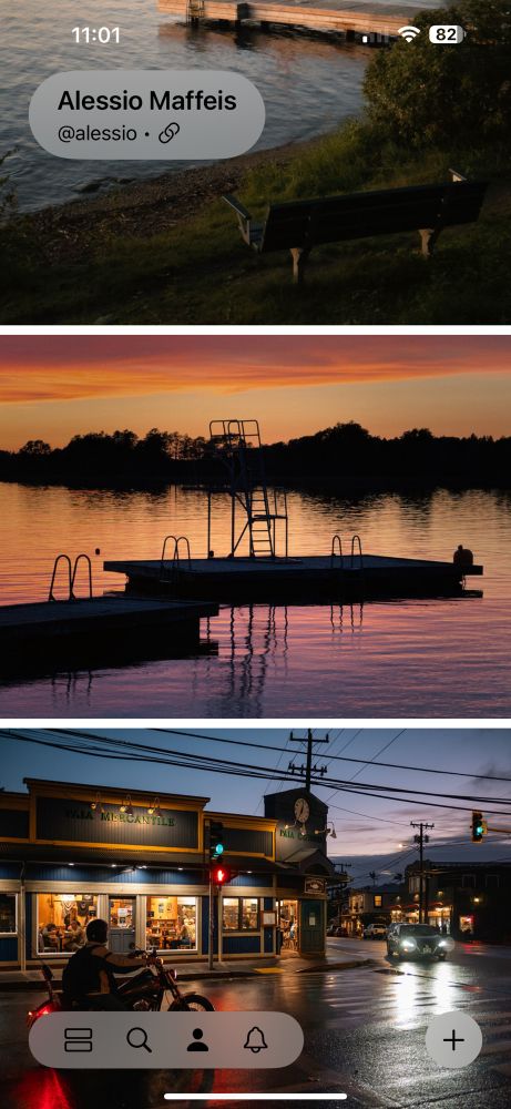 A screenshot of the Glass photo sharing community app, showing navigation UI similar to Apple’s new Liquid Glass design language