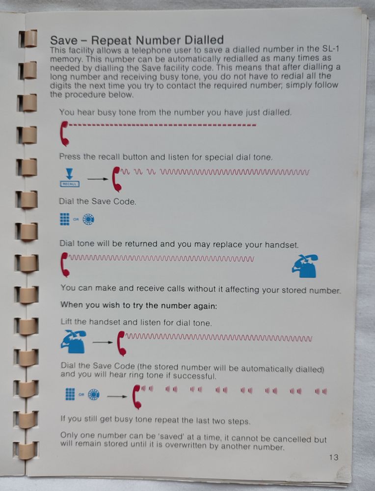 A page from the handbook. Lines of instructional text with blue and red icons 