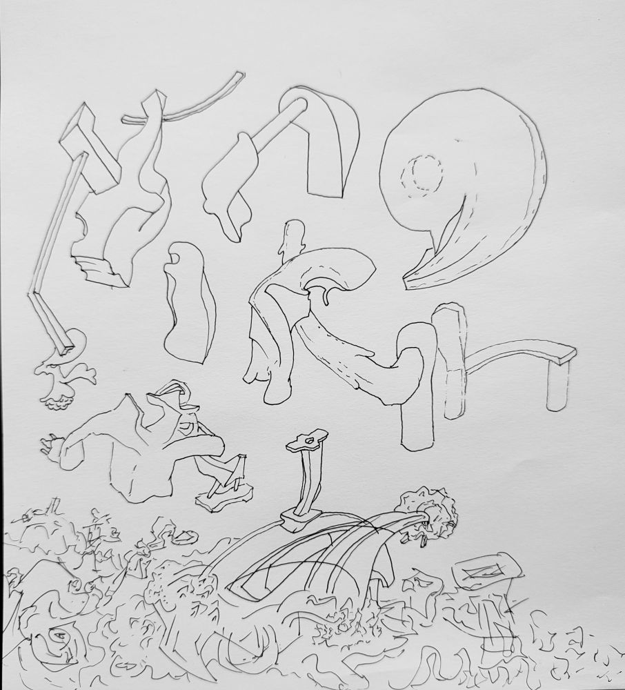 Doodle. Landscape of goofy 3d forms