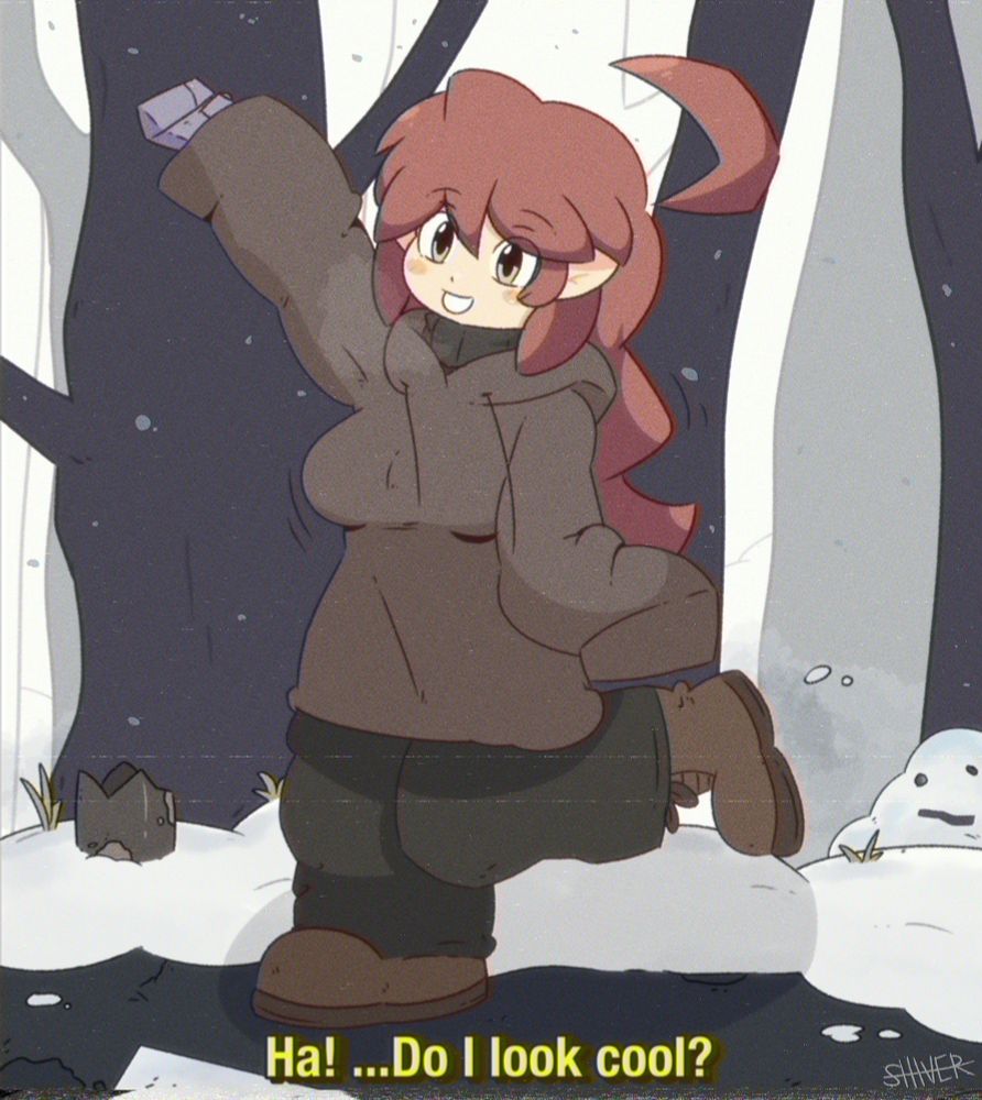 doing a pose in the snow
"Ha! ...Do I look cool?"