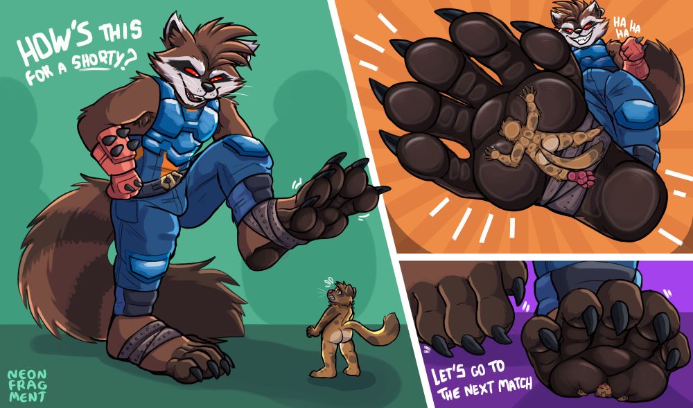 Rocket raccoon stepping on Will and walking away