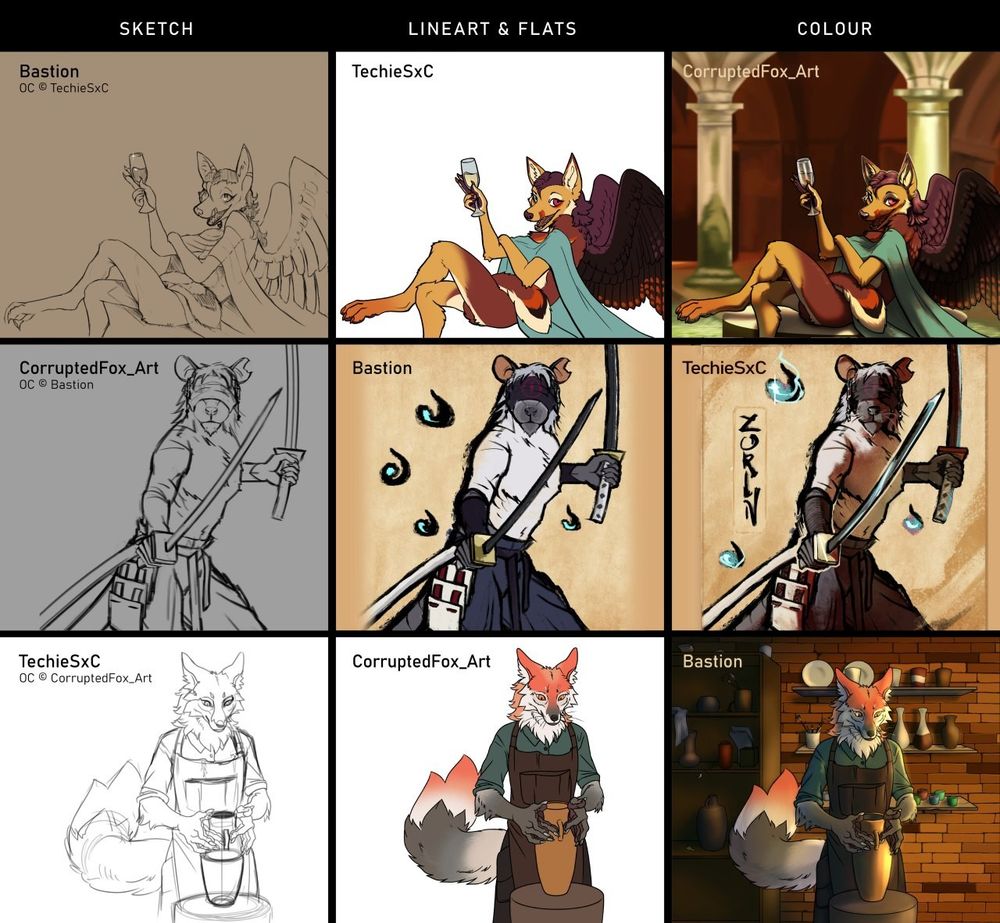 An image consisting of three times three tiles. It is the template of a switcharound meme.