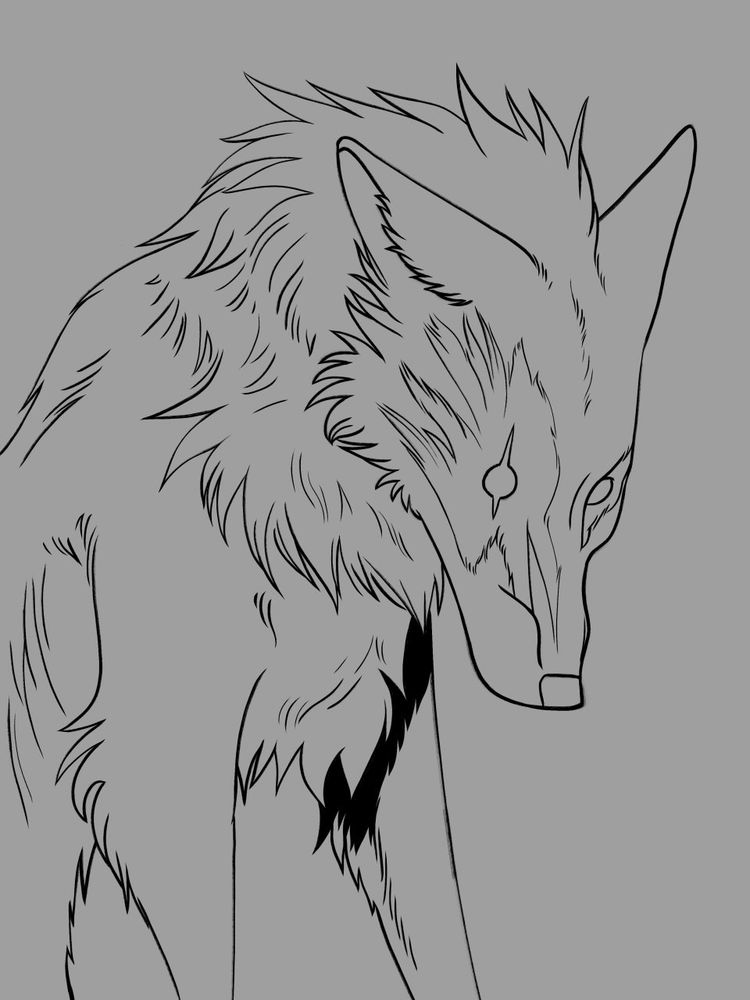 Digital line art of a feral fox.