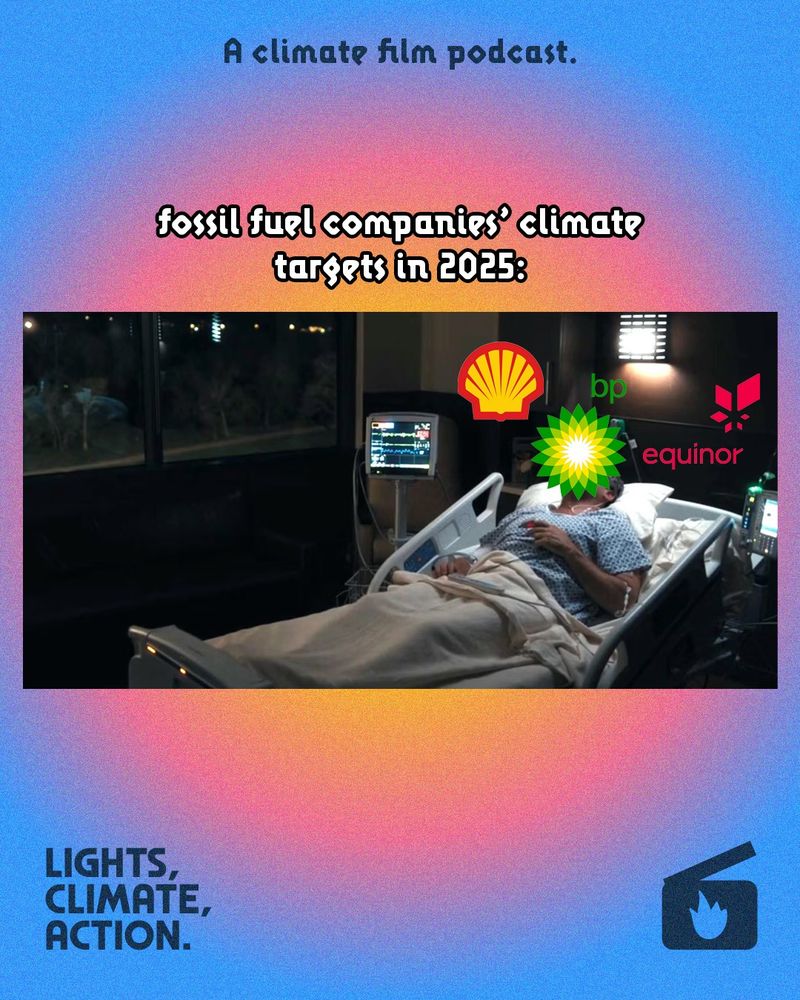 A meme depicting Jon Hamm's character in Landman lying on his death bed in hospital with fossil fuel logos placed on top. It reads 'fossil fuel companies' climate targets in 2025:'
