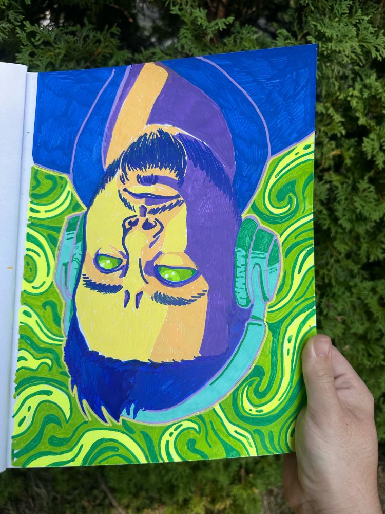Upside down portrait in bright colors to represent synesthesia