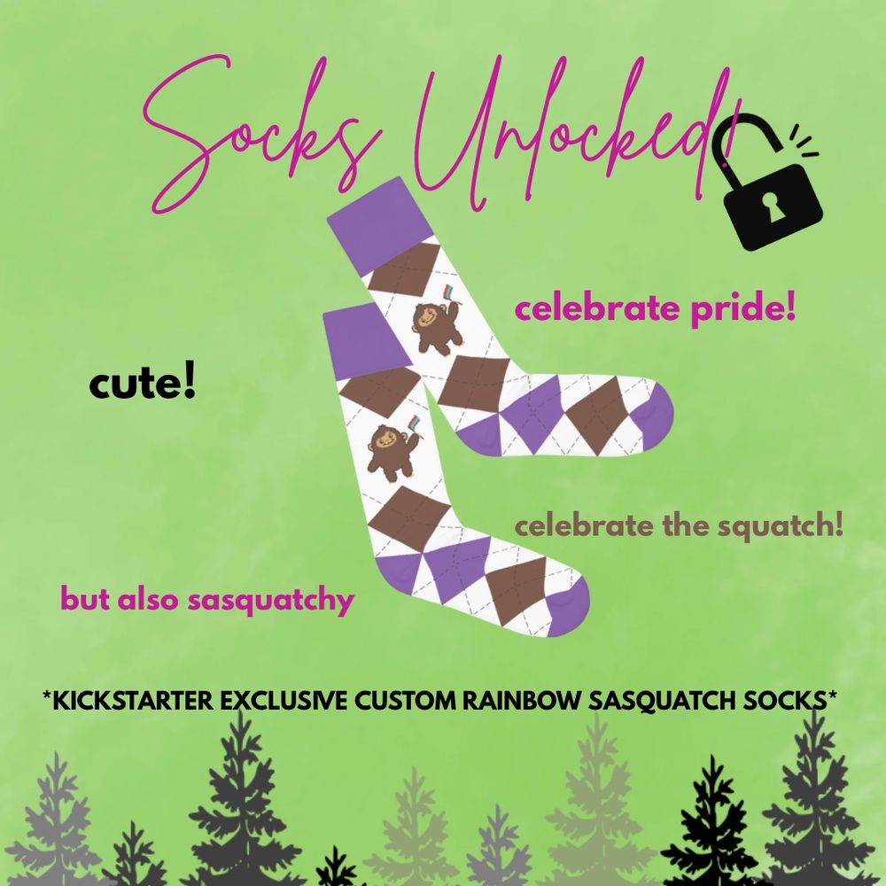 Adorable exclusive Sasquatch socks! Kickstarter only. https://www.kickstarter.com/projects/ek17/launch-the-last-grift-into-audio/description