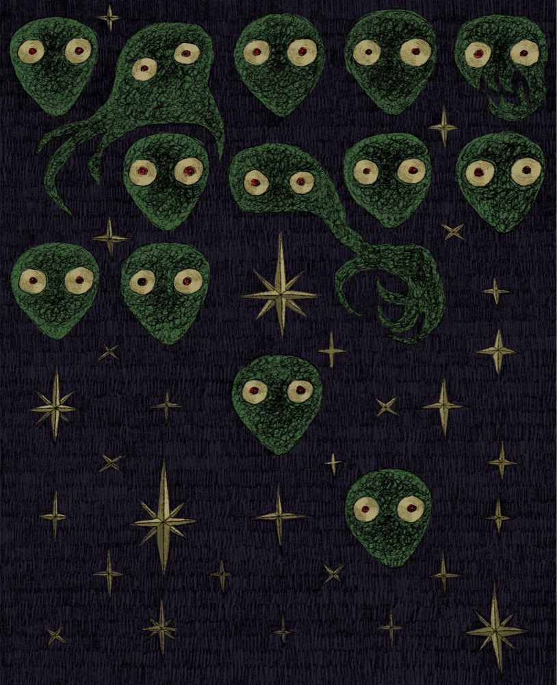 Vermicious knids against a starry background