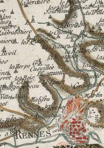 Carte générale de la France établie sous la direction de César-François Cassini de Thury entre 1756 et 1815, extrait de la carte « Dinan et ses environs » © BnF