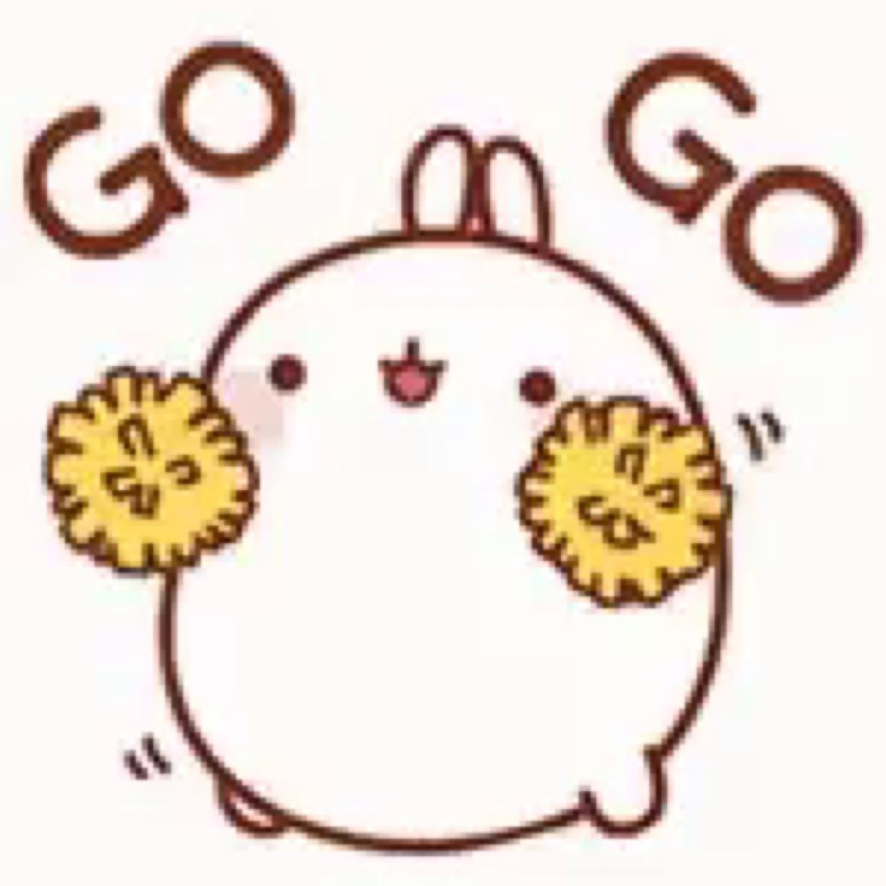 a cartoon rabbit is holding two pom poms in its paws and says `` go go '' .