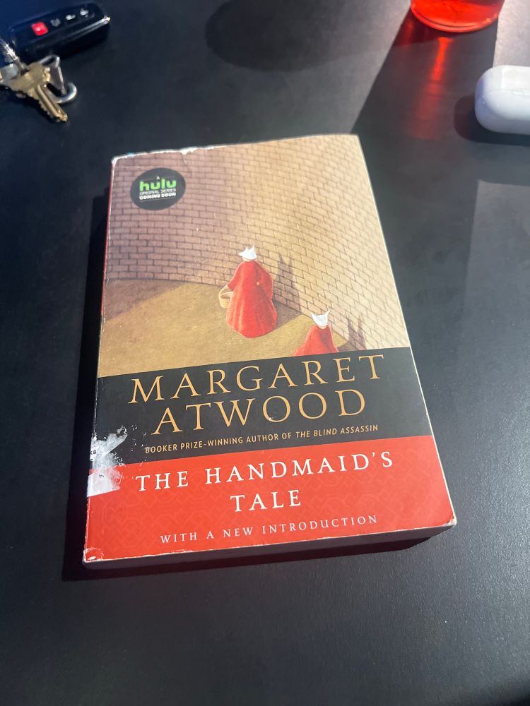 A picture of the book The Handmaid’s Tale by Margaret Atwood. 