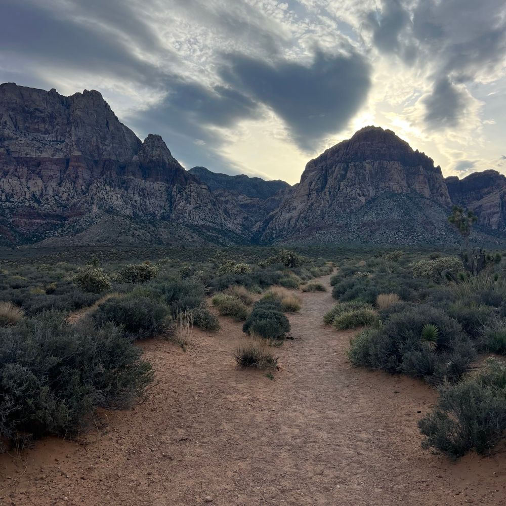 Red Rock Canyon just as the sun sets behind one of the walls. 