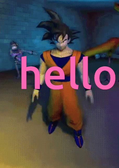 a pixelated image of a cartoon character with the word hello on it