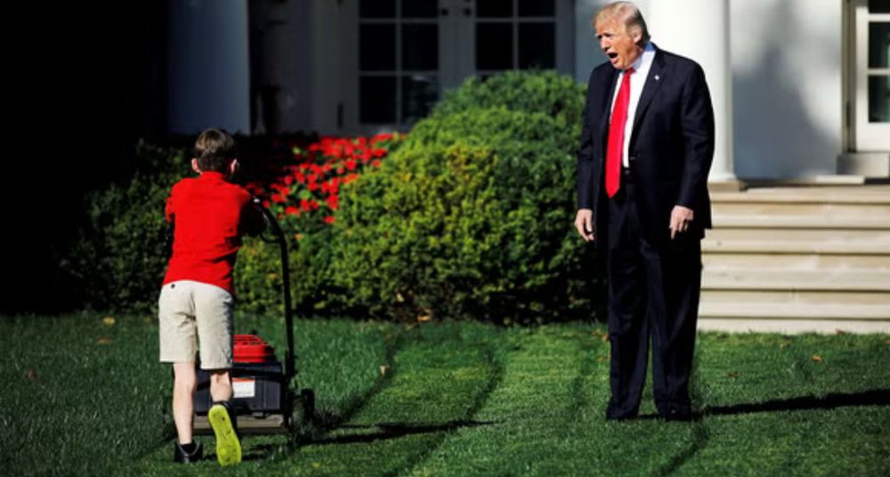 the old meme- the mango mofo yelling a kid miwing a lawn.