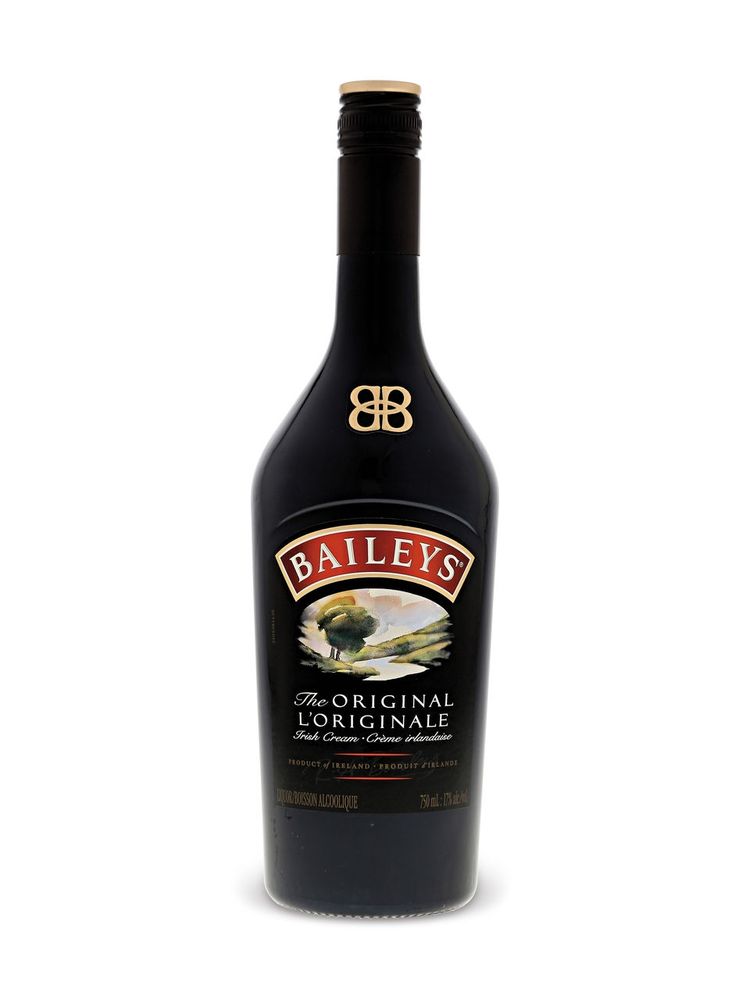 A bottle of Bailey's Irish cream against a white backdrop 