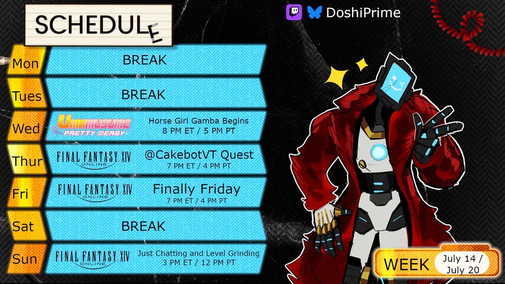 Weekly Schedule for July 14th