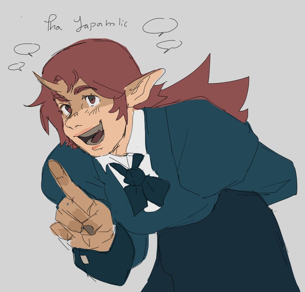A doodle of the same girl in a green dress leaning forward as if she is explaining something. Text above her reads, "Tha Yapoholic"