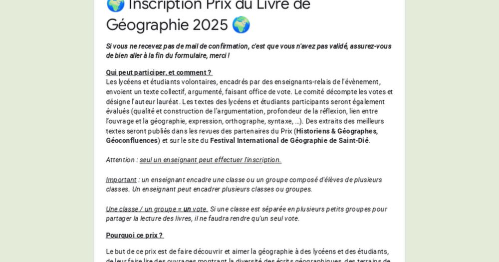 🌍 Inscription Prix du Livre de Géographie 2025 🌍