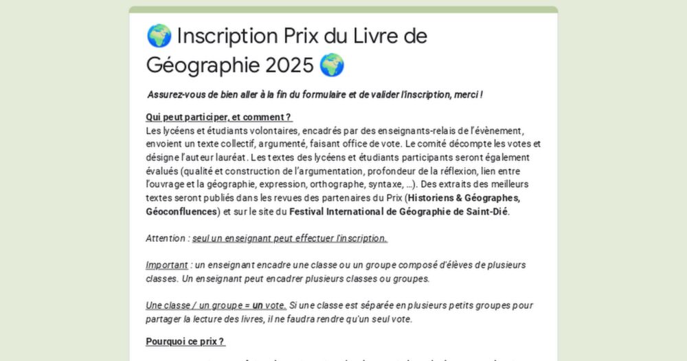 🌍 Inscription Prix du Livre de Géographie 2025 🌍