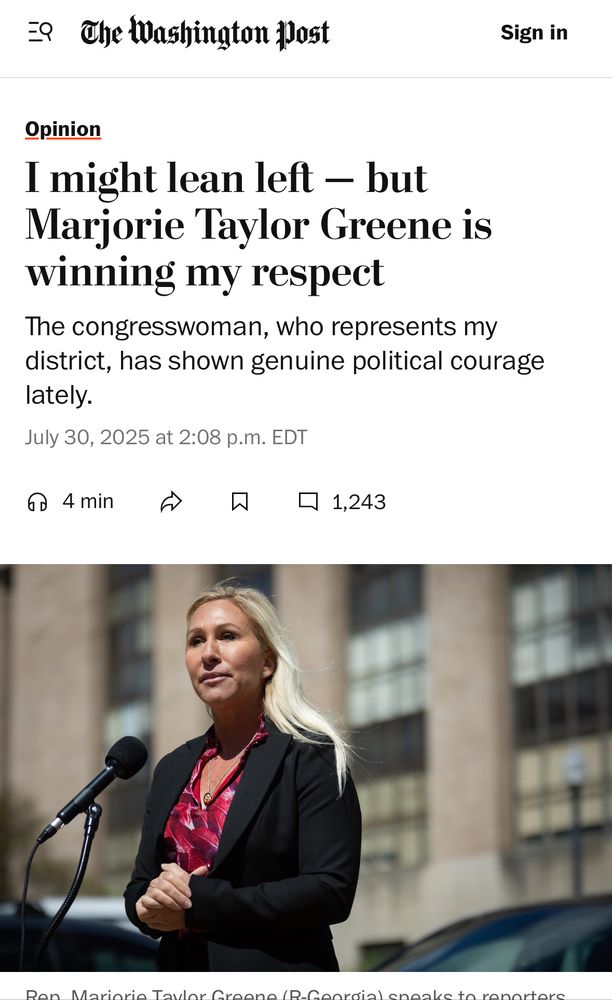 WaPo article: I lean left, but MTG is winning my respect 