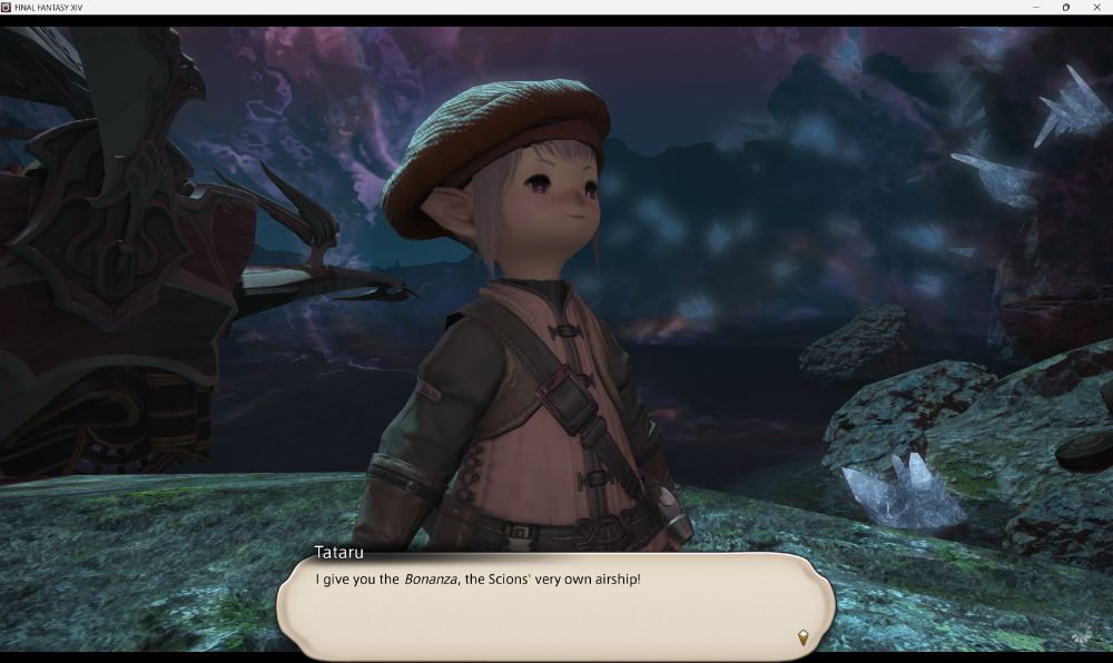 Tataru dressed as an airship pilot, though she still has her trademark hat in this outfit.