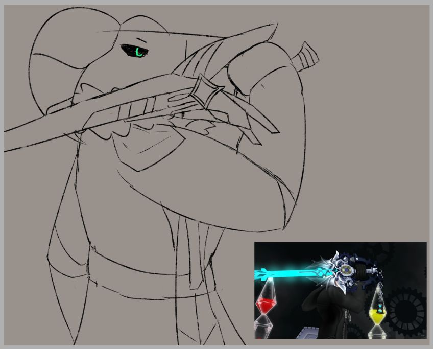 Nebula doing the same stance as Young Xehanort from Kingdom Hearts: Dream Drop Distance.