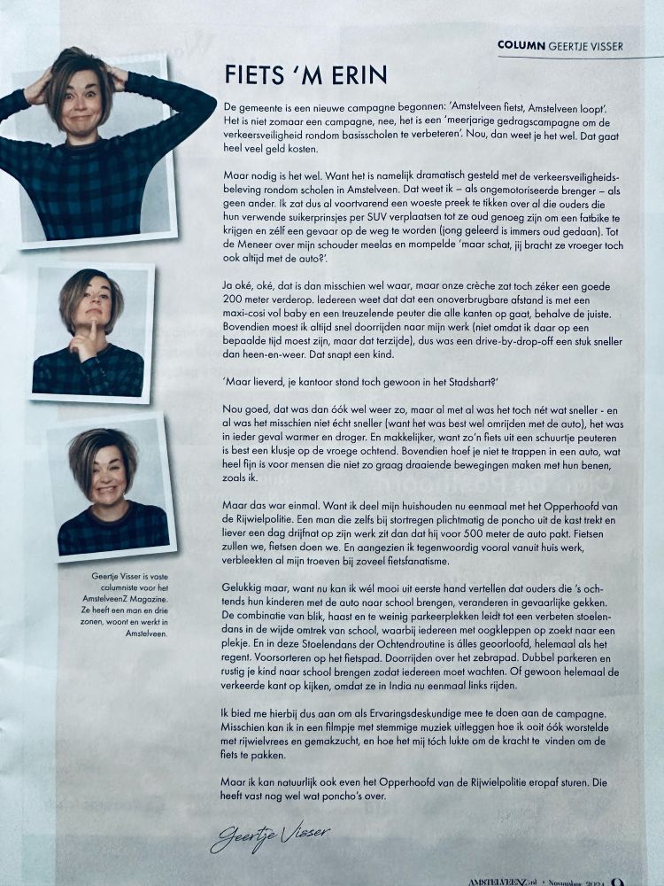 Column van geertje over fietsen naar school