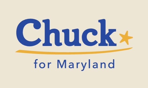 Blue Chuck For Maryland Logo with a gold star after the name and a gold swoosh like a star trail between the name on top and the words 'for Maryland' below, in soft lettering.