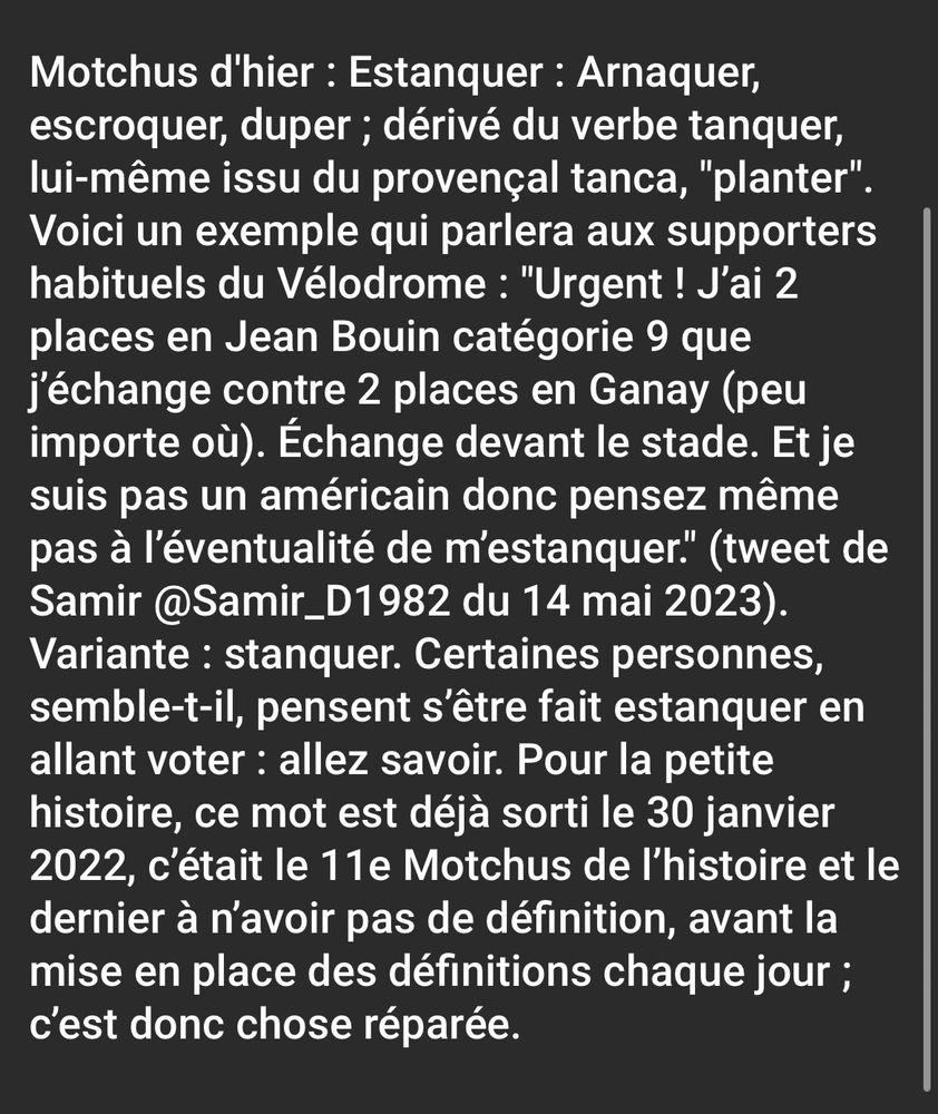 Définition du verbe estanquer dans Motchus : escroquer, arnaquer, duper…