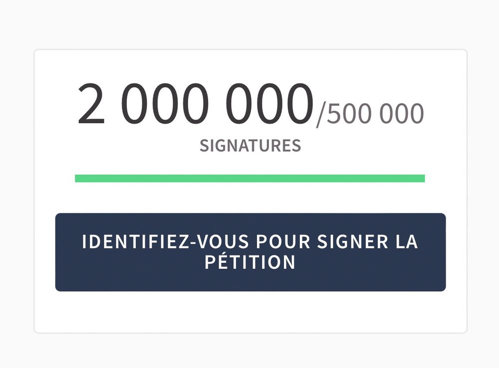 Capture d’écran de la pétition avec 2 millions de signatures 