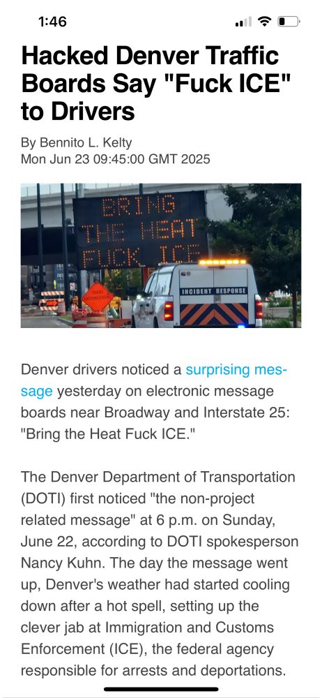 Electronic message boards hacked, saying bring the heat “fuck ice.