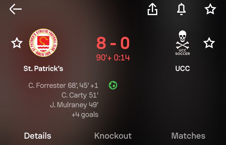 UCC losing 0-8 to St Pats
