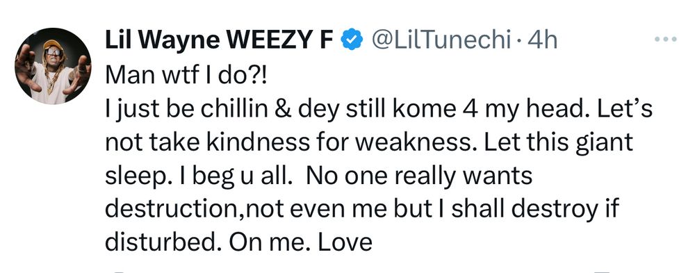 Lil Wayne made a post telling Kendrick Lamar to stand down after Lamar mentioned him on a new song 