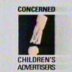 A blurry vintage video frame displaying the text "CONCERNED Children's Advertisers and Partners in Canada's drug strategy" with a small graphic of a marijuana joint and arrow symbols, set against a light background with black borders.