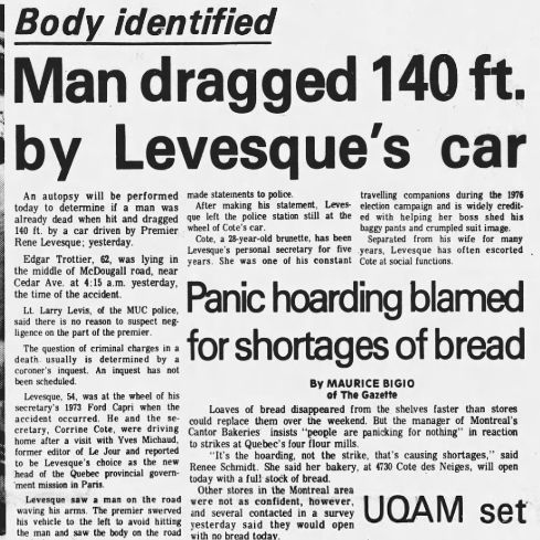 Black and white newspaper clipping with the headline 