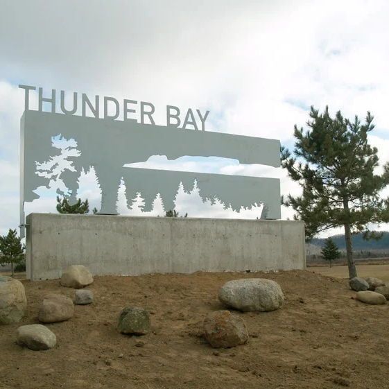 Modern photo of a large sign reading 