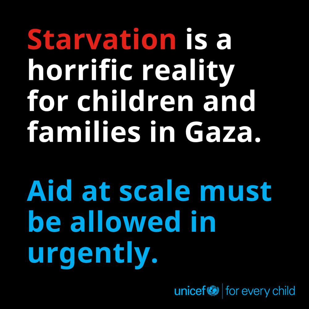 Starvation is a horrific reality for children and families in Gaza.

Aid at scale must be allowed in urgently. 

