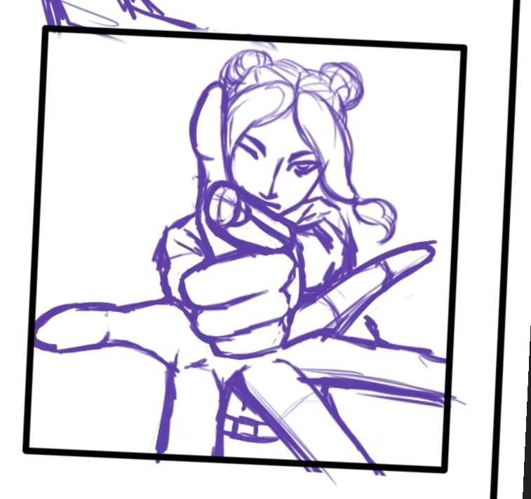 Sketch of girl pointing at camera and taking aim