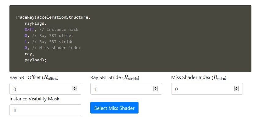 Sample trace ray call in the SBT tool