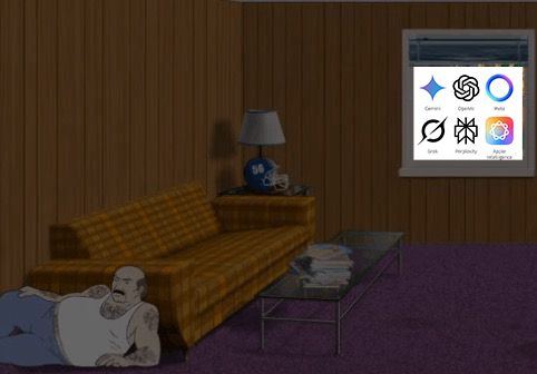 Carl from ATHF hiding behind the couch from all the ai logos 