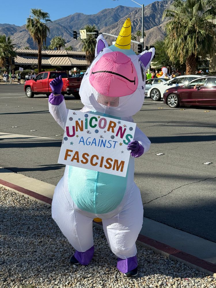 Unicorns against fascism No Kings rally Palm Springs