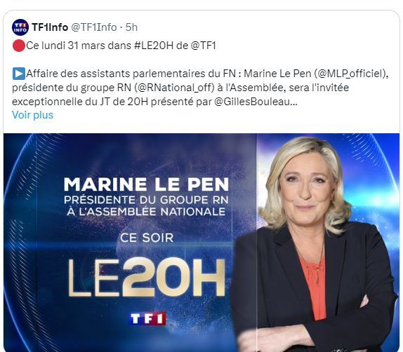 Capture d'écran du tweet cité, à savoir : https://twitter.com/TF1Info/status/1906659605557449123