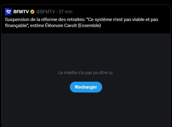 Capture d'écran du tweet cité, à savoir : https://twitter.com/BFMTV/status/1878863773689094626