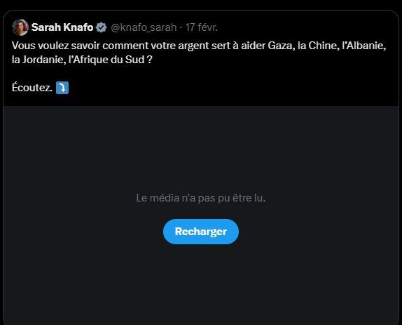 Capture d'écran du tweet cité, à savoir : https://twitter.com/knafo_sarah/status/1891591358801928579