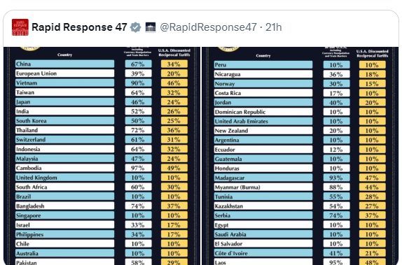 Capture d'écran du tweet cité, à savoir : https://twitter.com/RapidResponse47/status/1907531727683334384